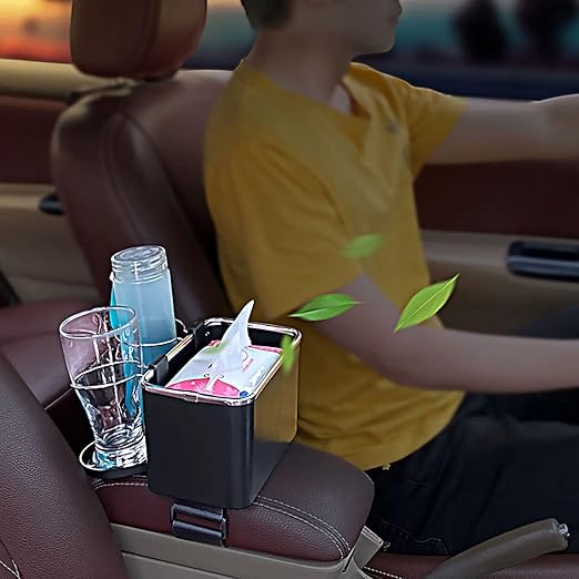 Car organizer box with cup holder and storage compartment